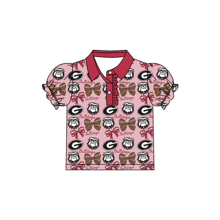 Preorder(moq 5)Baby Girls Bulldogs Team Short Sleeve Tee Pullovers Polo Shirts Tops 7.22
