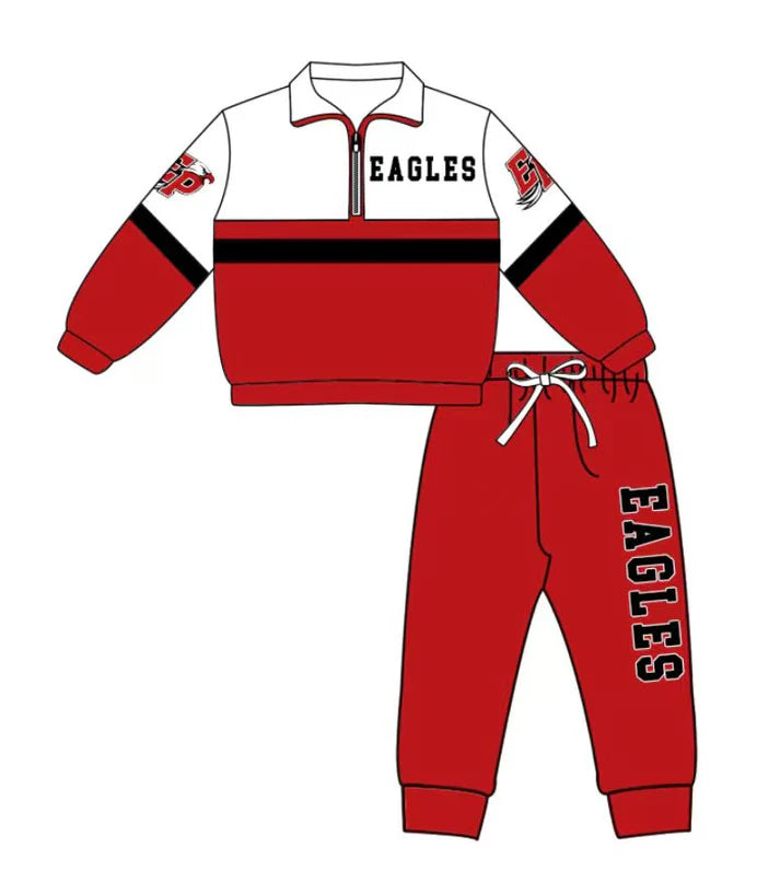 Preorder (moq 5)Baby Boys Eagles Zipper Pullover Jogger Pants Team Clothes Set 1.6