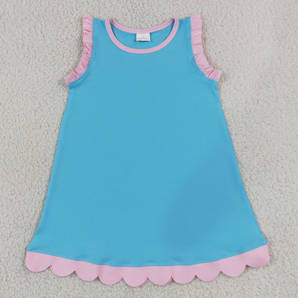Baby Girls Dress Pink Blue Sleeveless Scallop Knee Length Dresses GSD4045
