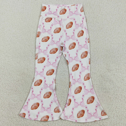 Baby Girls Pants Pink Bow Footballs Plaid Yoga Active Bell Bottom Pants P0780 8.16