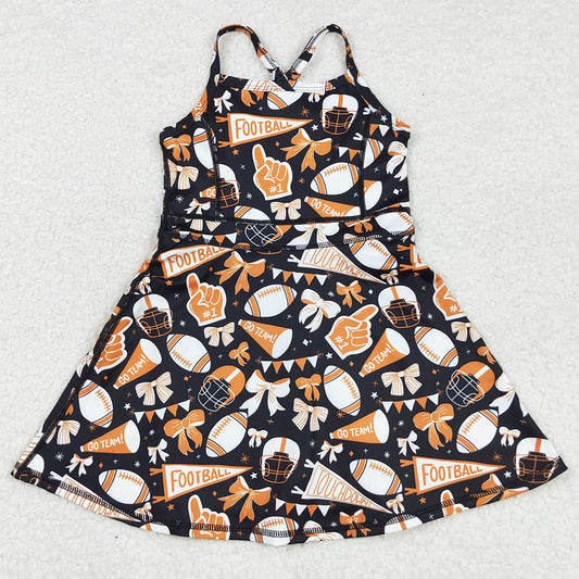 Baby Girls Dress Strap Bows Footballs Shorts Team Yoga Active Knee Length Dress GSD2777 8.16