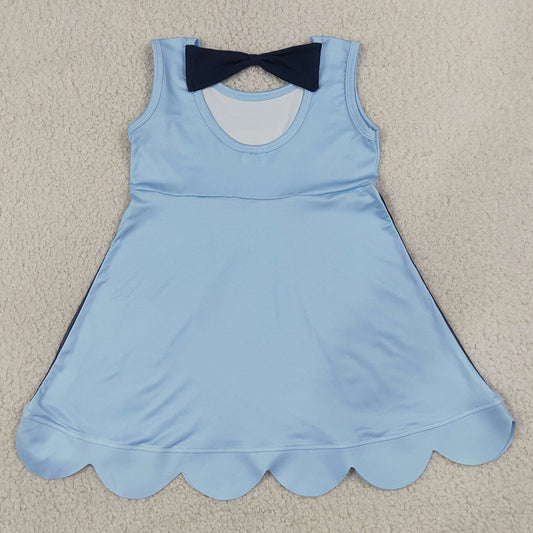 Baby Girls Dress Sleeveless Cartoon Blue Dogs Scallop Knee Length Dress GSD2515