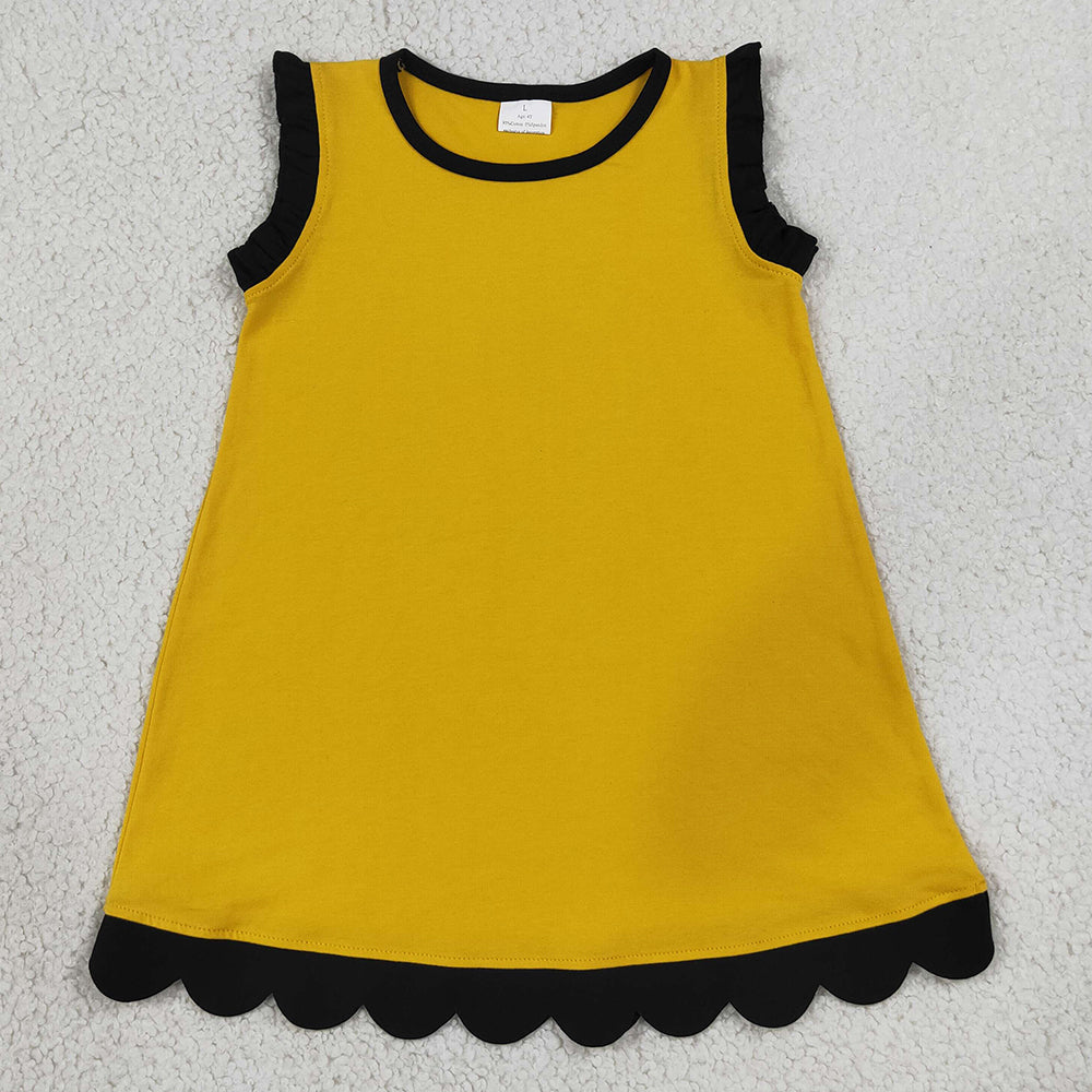 Baby Girls Dress Black Gold Sleeveless Scallop Knee Length Dresses GSD4098