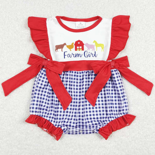 Baby Infant Girls Romper Farm Red Bows Flutter Sleeve Rompers SR0696