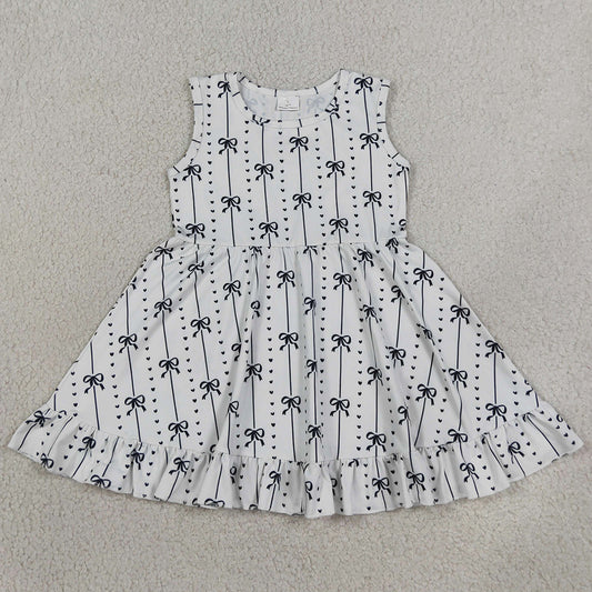 Baby Girls Dress Black Bows Heart Stripe Ruffle Knee Length Dresses GSD4153