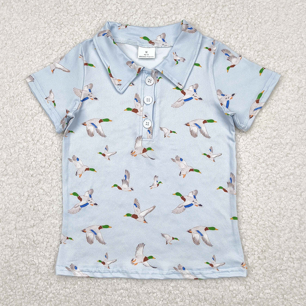 Baby Boys T-shirts Blue Short Sleeves Button Ducks Polo Shirts Tops BT1210 4.21