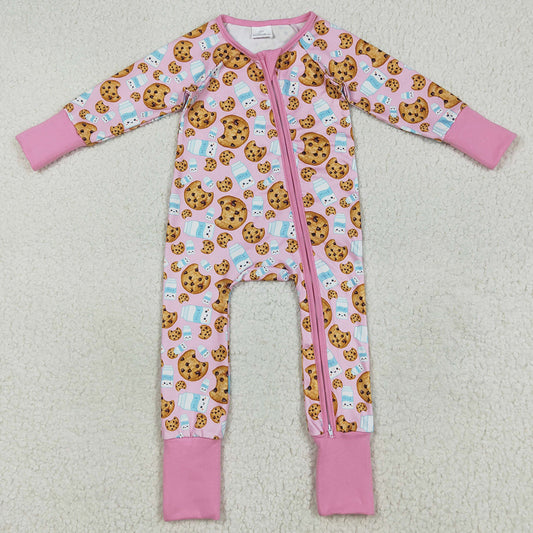 Baby Girls Rompers Pink Christmas Milk Cookies Zipper Footie Rompers LR2398 7.19