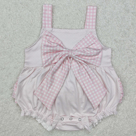 Baby Infant Girls Rompers Pink Dots Bows Straps Rompers SR2280