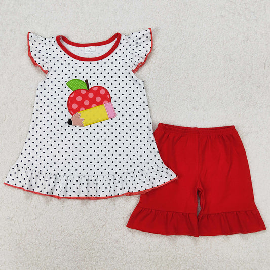 Baby Girls Clothes Back To School Apple Pencel Tunic Top Shorts Clothes Sets GSSO2071 3.13