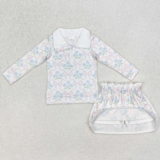 Baby Girls Clothes Bows Flowers Zip Top Skort Skirt Clothes Sets GLD1012 3.6