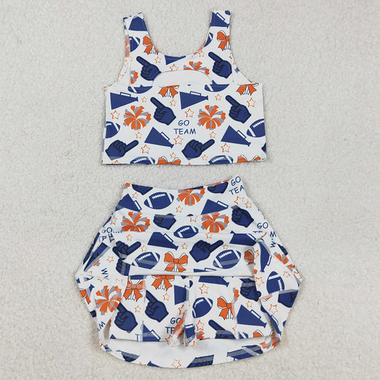 Baby Girls Clothes Navy Footballs Vest Top Short Skirts Yoga Sets GSD2694 9.2