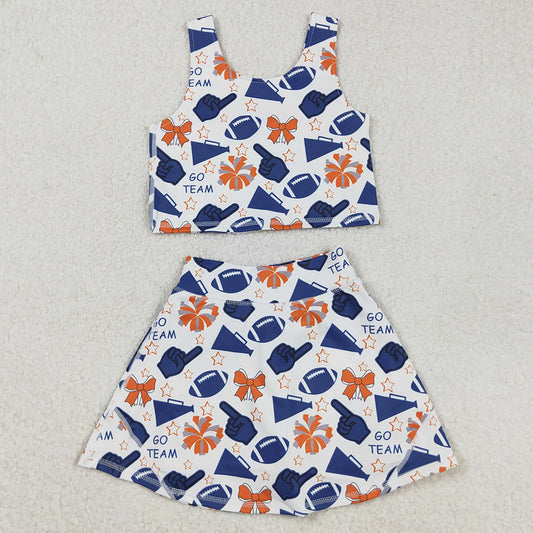 Baby Girls Clothes Navy Footballs Vest Top Short Skirts Yoga Sets GSD2694 9.2