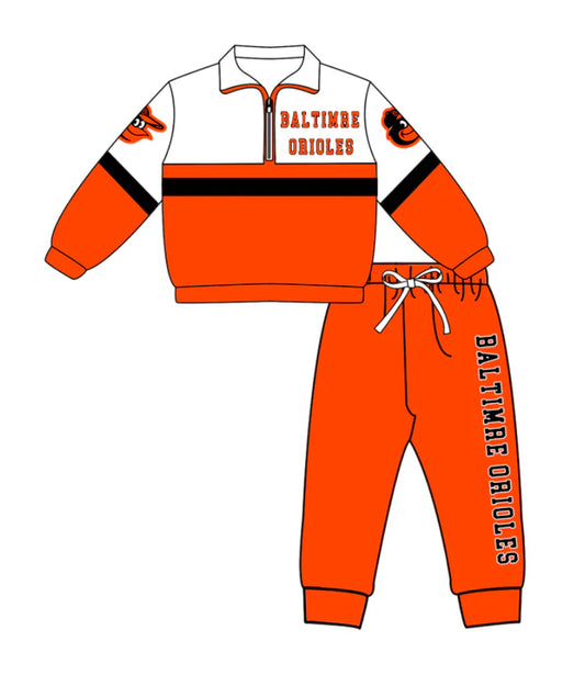 Preorder (moq 5)Baby Boys Baltimer Orioles Zipper Pullover Jogger Pants Team Clothes Set 1.7