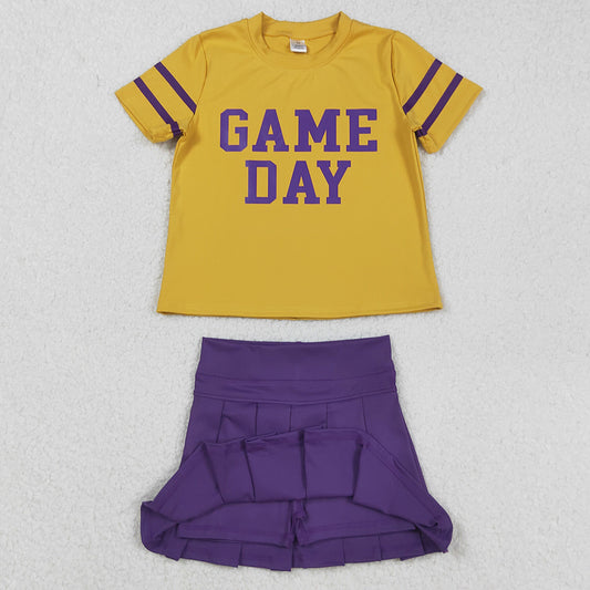 Baby Girls Clothes Yellow Game Day Cheer Top Purple Skorts Team Yoga Sets GSD2740 9.2