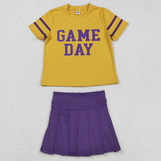 Baby Girls Clothes Yellow Game Day Cheer Top Purple Skorts Team Yoga Sets GSD2740 9.2