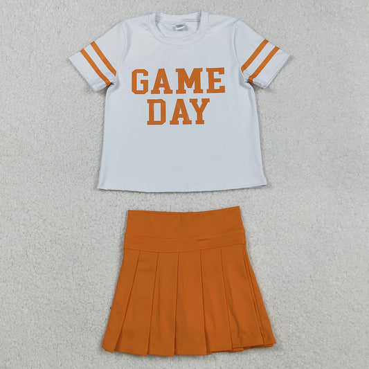 Baby Girls Clothes Short Sleeve Game Day Shirts Top Orange Skorts Yoga Sets GSD2761 9.1