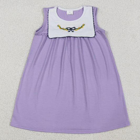 Baby Girls Dress Embroidery Bows Sleeveless Mardi Gras Knee Length Dresses GSD2832 11.4