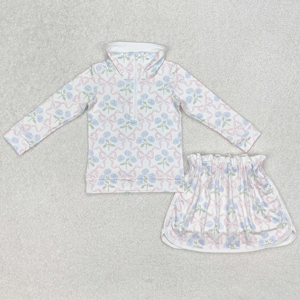 Baby Girls Clothes Bows Flowers Zip Top Skort Skirt Clothes Sets GLD1012 3.6