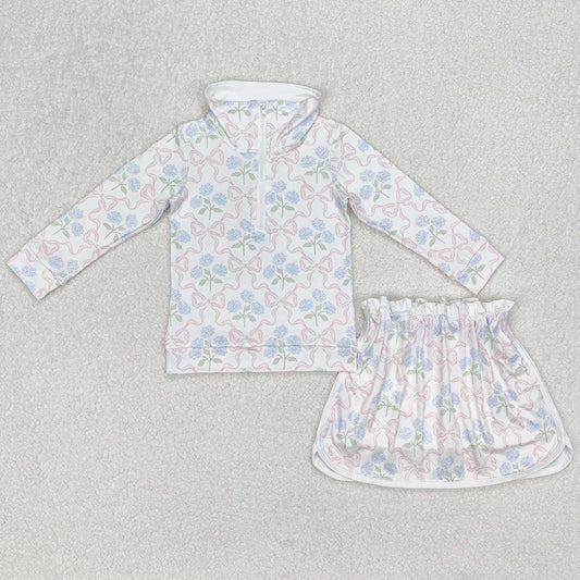 Baby Girls Clothes Bows Flowers Zip Top Skort Skirt Clothes Sets GLD1012 3.6