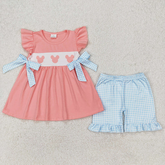 Baby Girls Clothes Pink Cartoon Bows Top Ruffle Shorts Sets GSSO2126 3.18