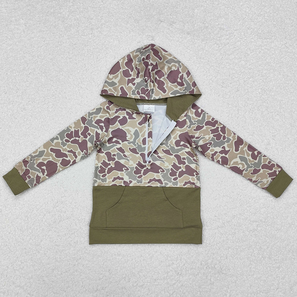 Baby Boys CLothes Green Camouflage Hooded Zip Pullovers Tops BT0913