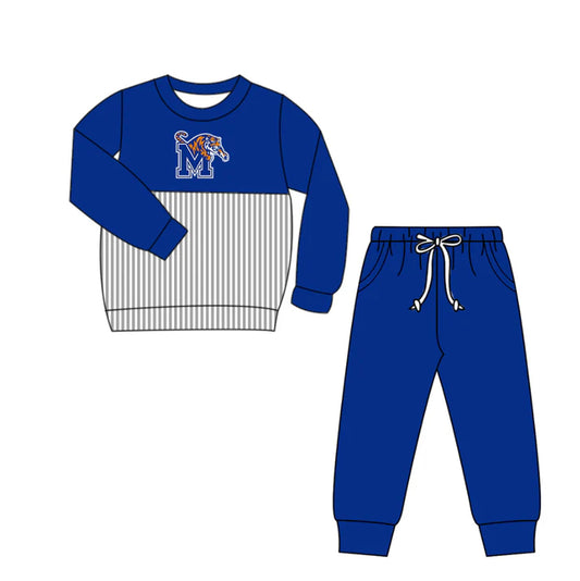 Preorder(moq 5)Baby Boys M Tigers Stripe Top Pockets Jogger Pants Team Clothes Sets 12.17