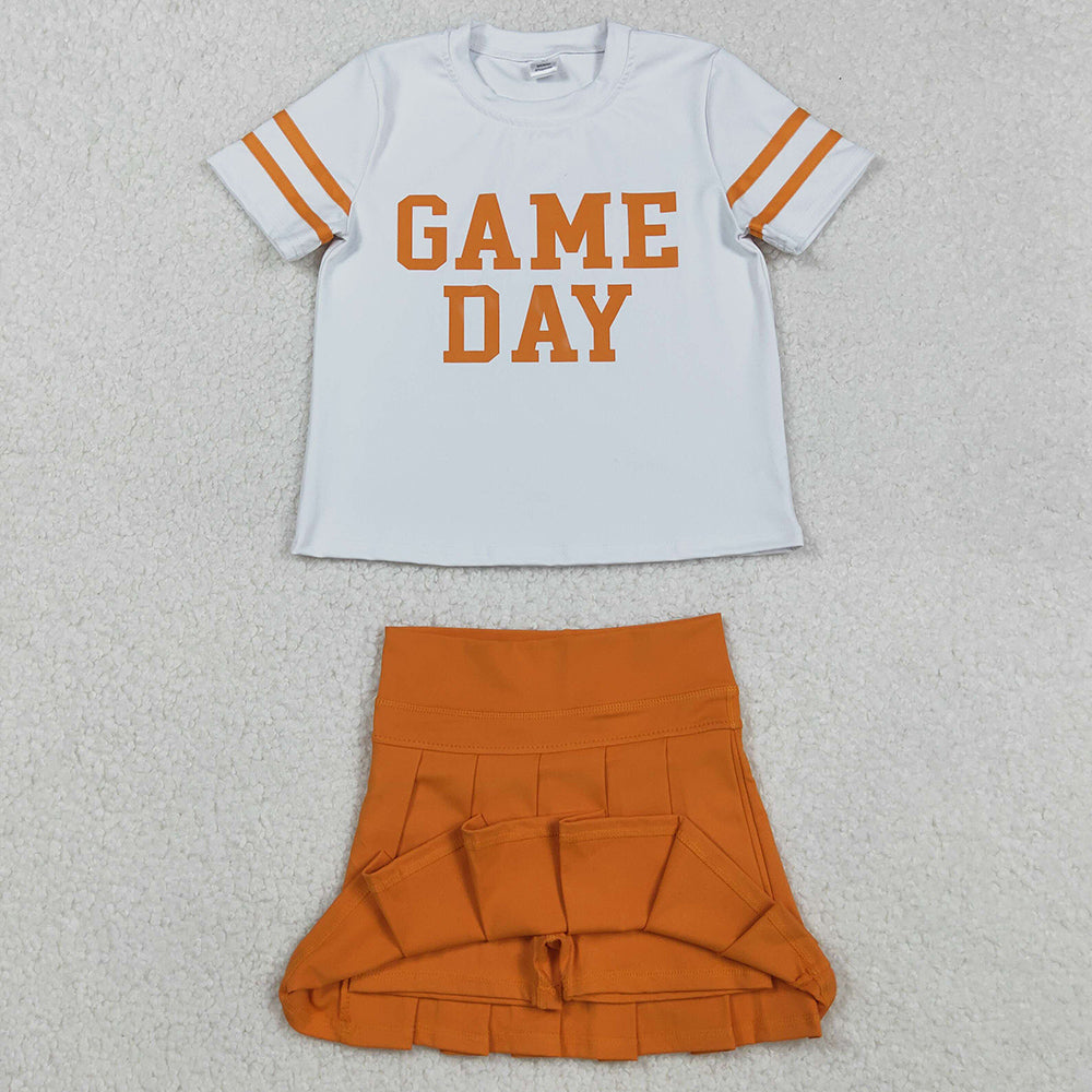 Baby Girls Clothes Short Sleeve Game Day Shirts Top Orange Skorts Yoga Sets GSD2761 9.1