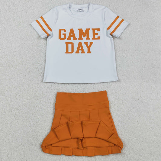 Baby Girls Clothes Short Sleeve Game Day Shirts Top Orange Skorts Yoga Sets GSD2761 9.1