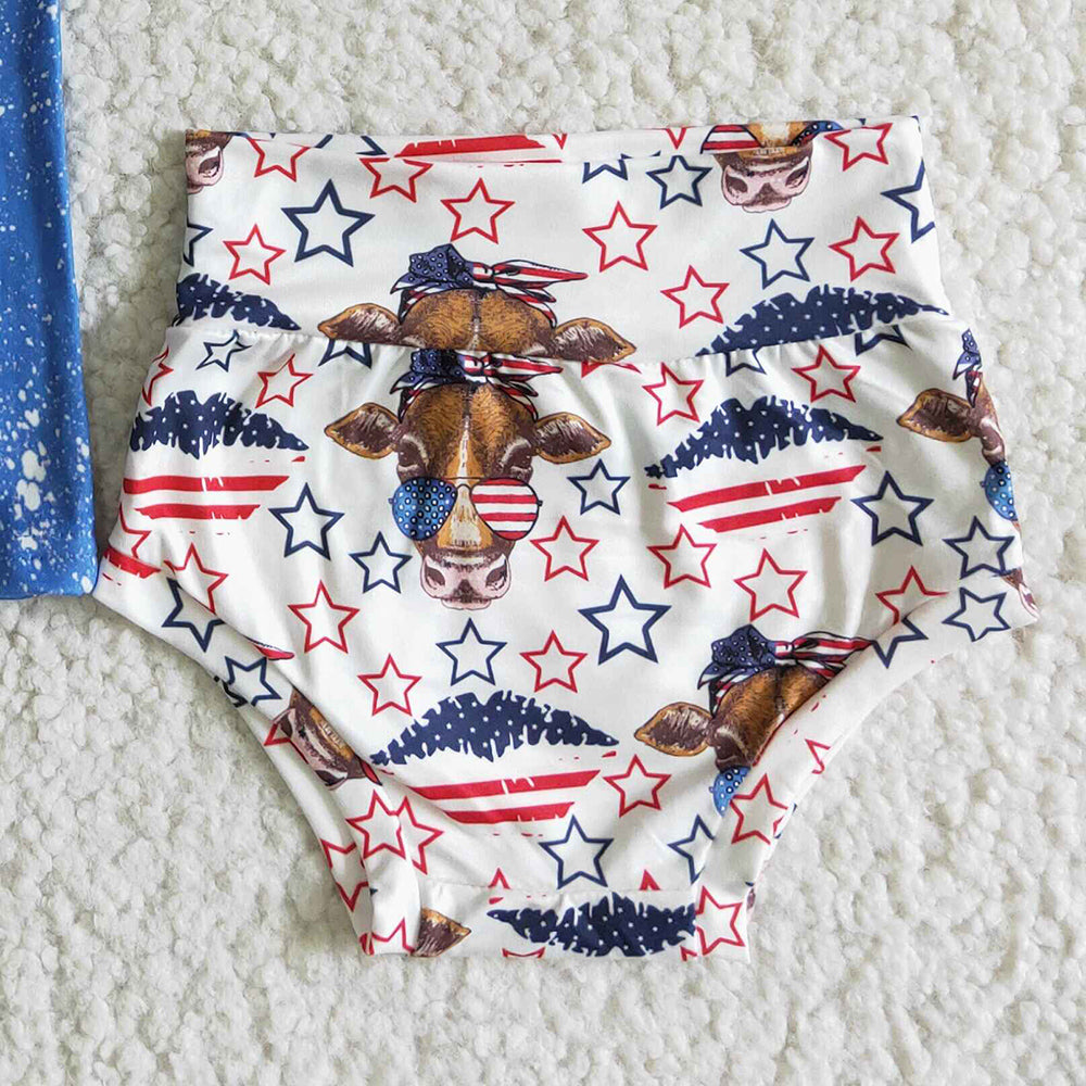 July 4th Baby Girl Clothes Bummie Sets Cow Star Print Cute Girls Clothes Bummies GBO0034