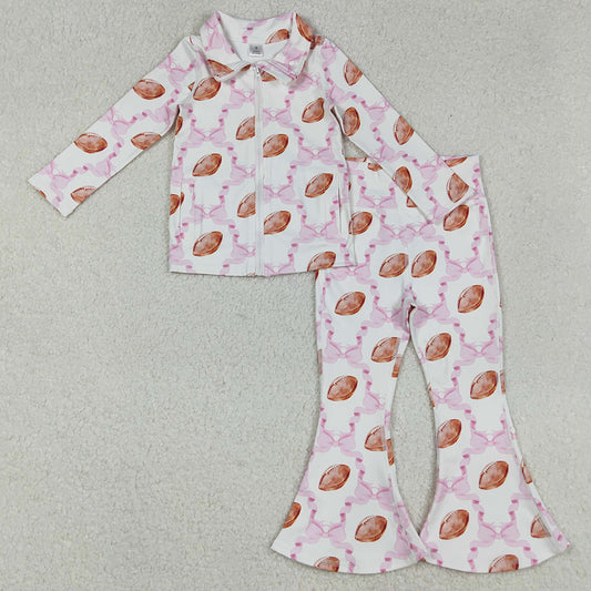 Baby Girls Clothes Yoga Pink Bow Footballs Pockets Zipper Top Bell Bottom Pants Sets GLP2499 9.1