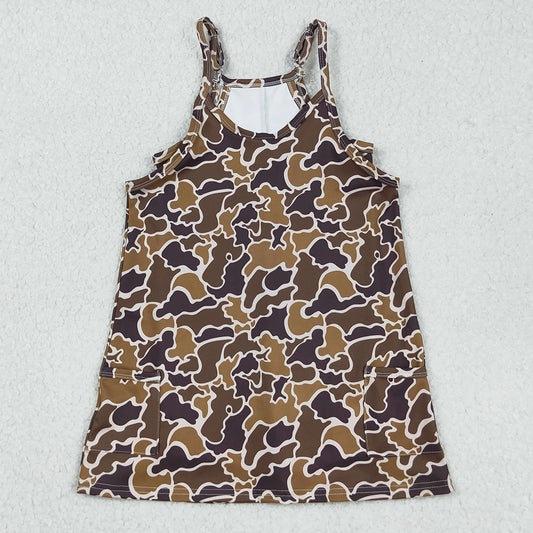 Baby Girls Dress Strap Brown Camo Pockets Yoga Active Knee Length Dresses GSD2722 9.5