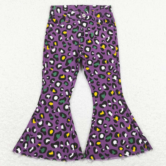 Baby GirlsJeans Mardi Gras Purple Leopard Bell Denim Pants P0313