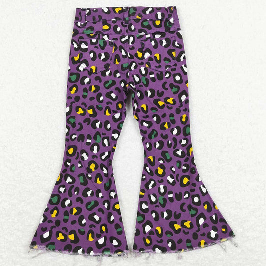Baby GirlsJeans Mardi Gras Purple Leopard Bell Denim Pants P0313