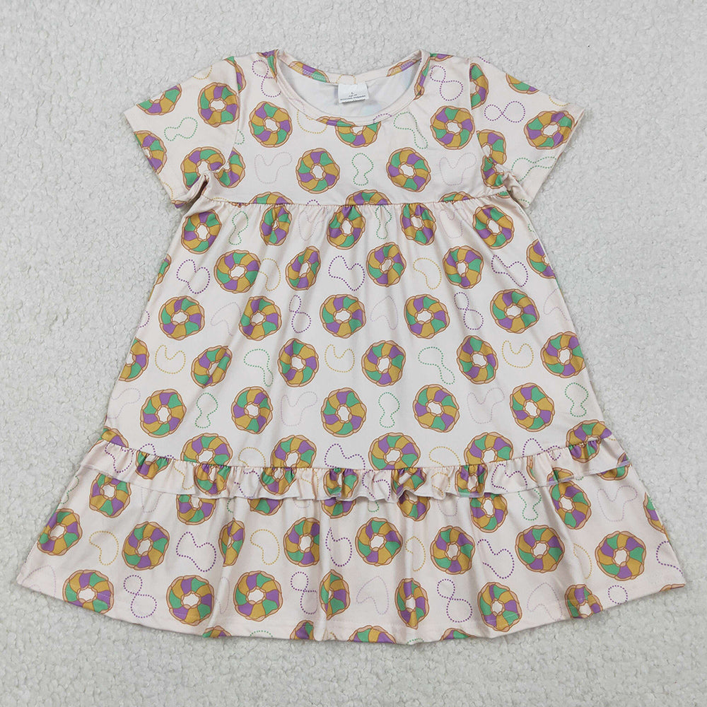 Baby Girls Dress Mardi Gras Donuts Ruffle Knee Length Dresses GSD2838 11.7