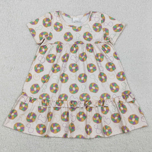 Baby Girls Dress Mardi Gras Donuts Ruffle Knee Length Dresses GSD2838 11.7