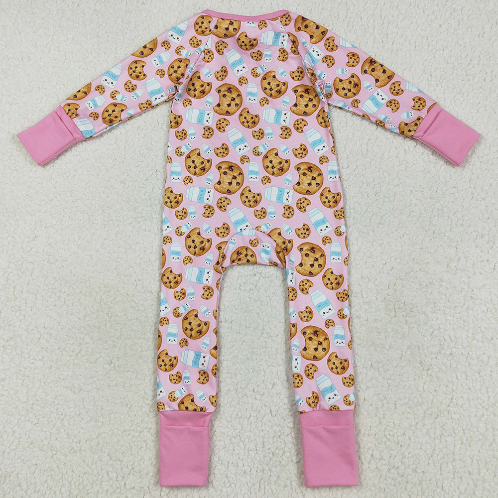 Baby Girls Rompers Pink Christmas Milk Cookies Zipper Footie Rompers LR2398 7.19