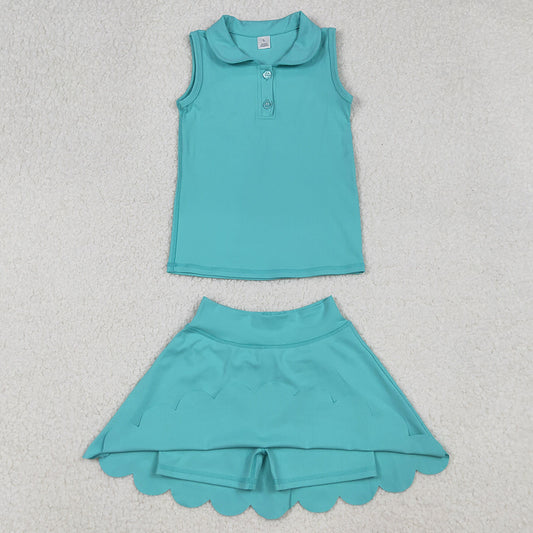 Baby Girls Clothes Aqua Sleeveless Button Top Skirt Yoga Sets GSD2349 9.13