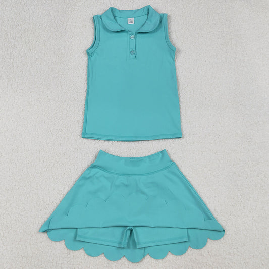 Baby Girls Clothes Aqua Sleeveless Button Top Skirt Yoga Sets GSD2349 9.13