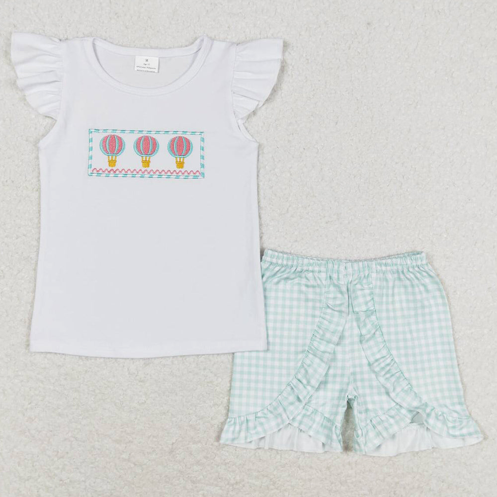 Baby Girls Clothes Hot Balloons Tee Shirts Top Ruffle Shorts Summer Clothes Sets GSSO0981