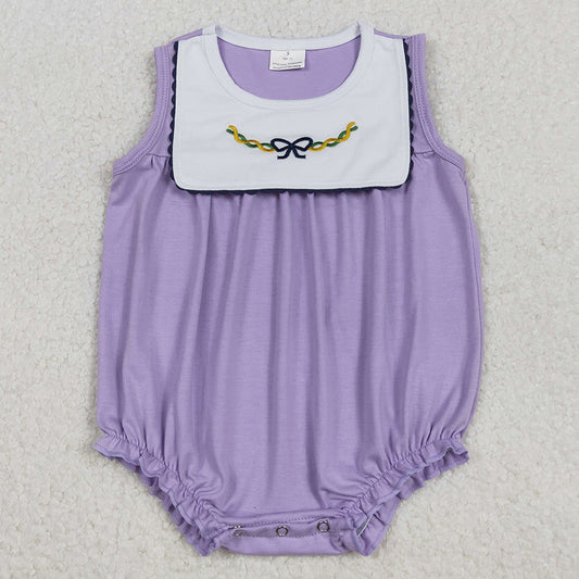 Baby Girls Rompers Embroidery Bows Sleeveless Mardi Gras Ruffle Rompers SR3235 11.7