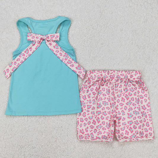 Baby Girls Clothes Green Pocket Bow Vest Ruffle Shorts Sets GSSO1784