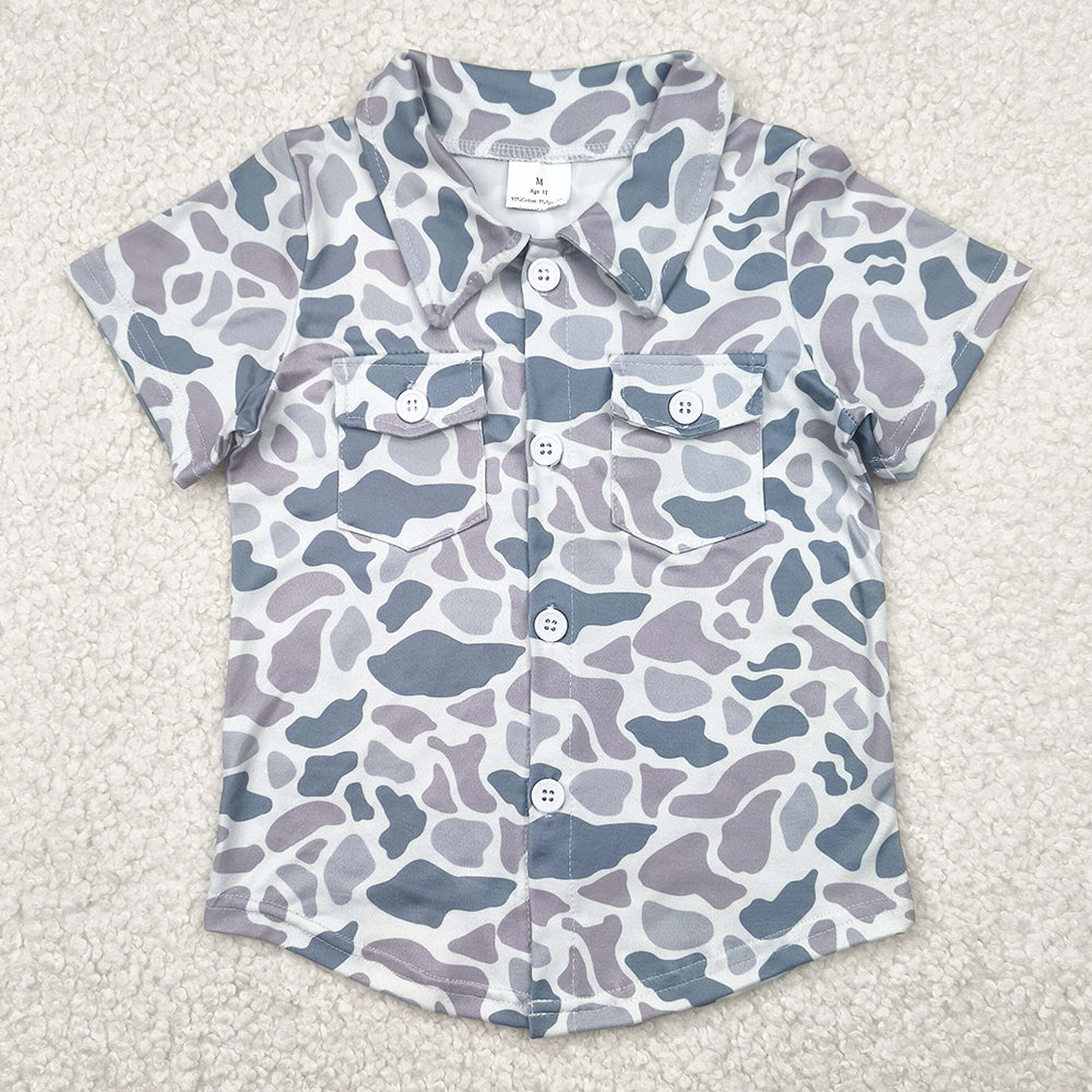 Baby Boys Clothes Tops Gray Camo Short Sleeves Button Pockets Shirts Tops BT1202 4.28