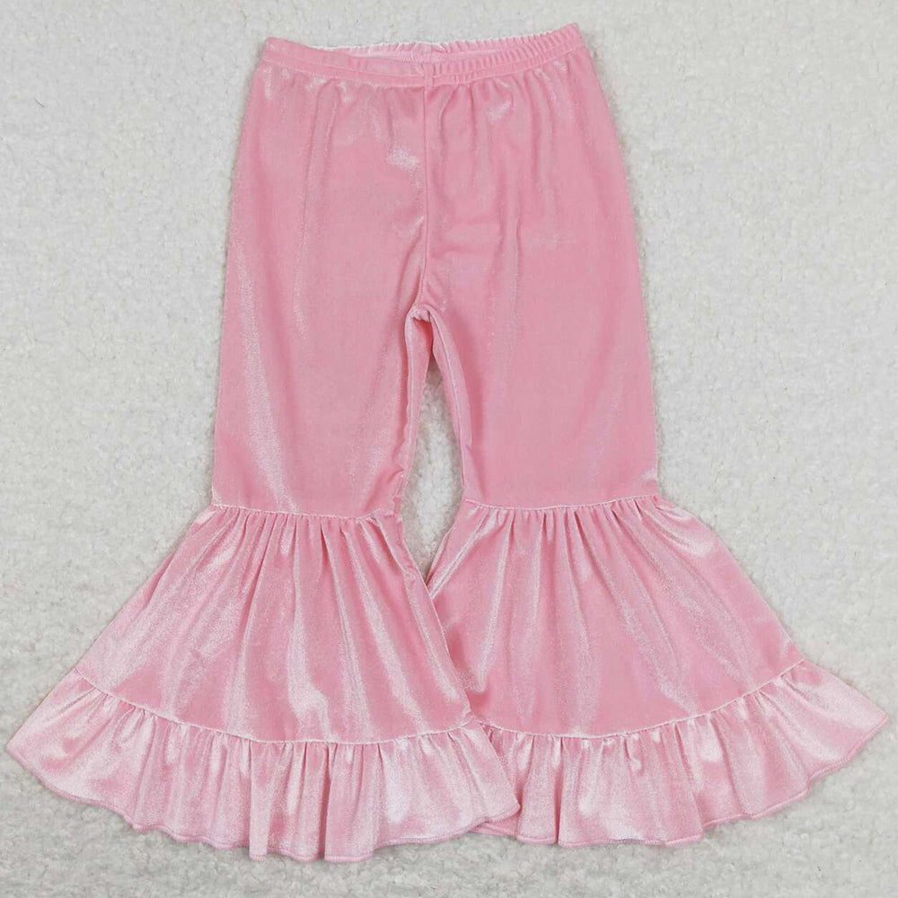 Baby Girls Pants Pink Velvet Ruffle Bell Bottom Pants P0416