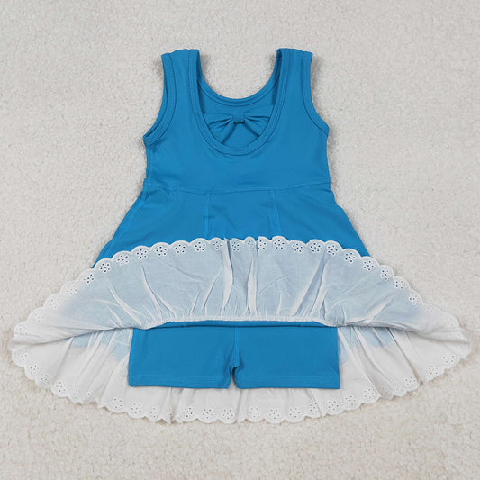 Baby Girls Dress Blue Sleeveless Lace Ruffle Yoga Active Knee Length Dresses GSD2680 10.2