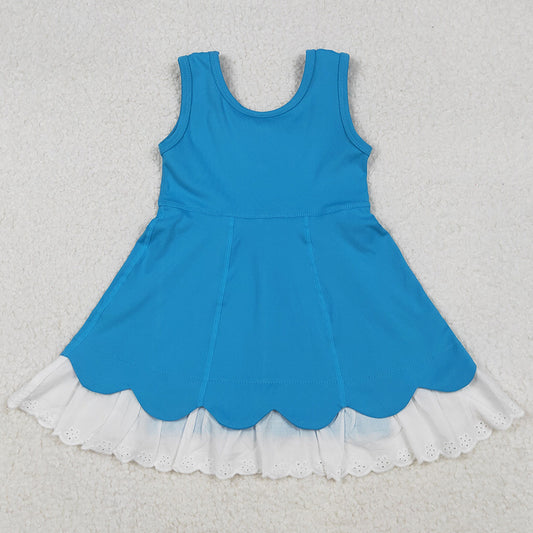 Baby Girls Dress Blue Sleeveless Lace Ruffle Yoga Active Knee Length Dresses GSD2680 10.2