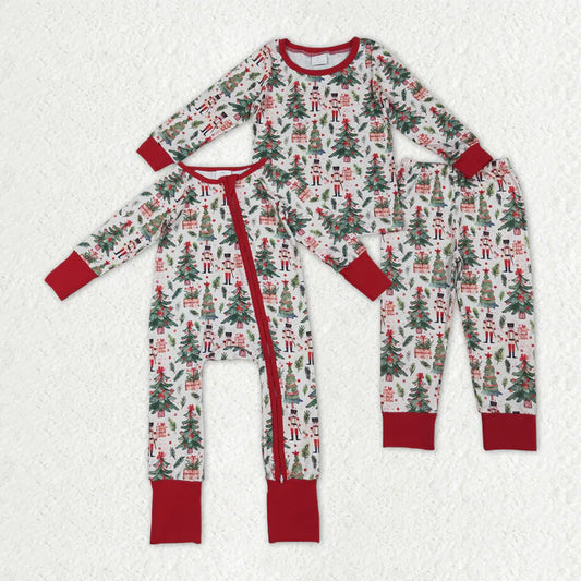 Sibling Baby Boys Christmas Trees Soldiers Gifts Top Pants Pajamas Sets Zipper Footie Rompers BLP1206 11.5