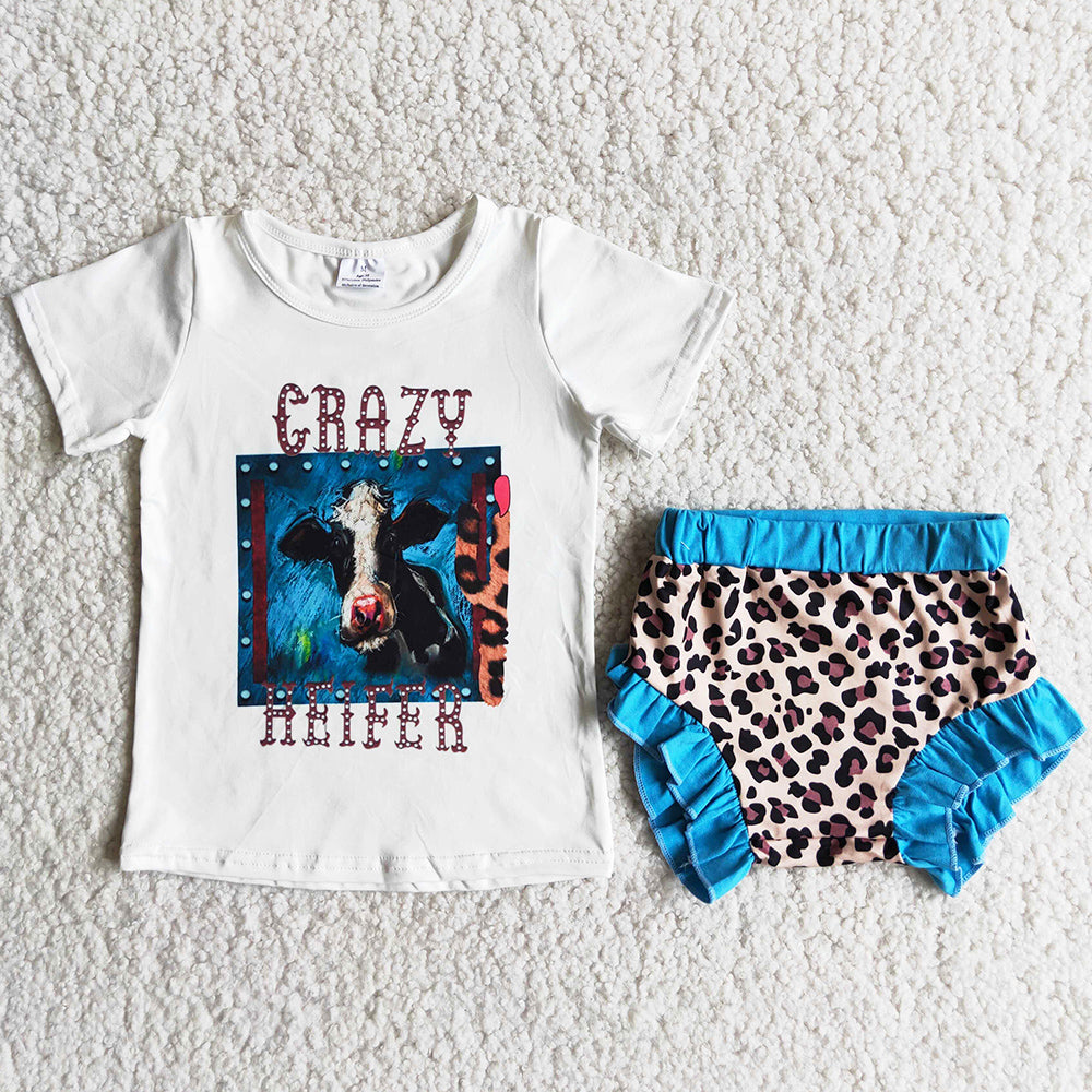Fashion Baby Girls Bummies Set Cow Print Kids Girls Summer Clothing Bummies Outfit D6-16