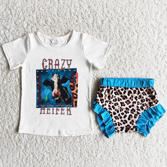 Fashion Baby Girls Bummies Set Cow Print Kids Girls Summer Clothing Bummies Outfit D6-16