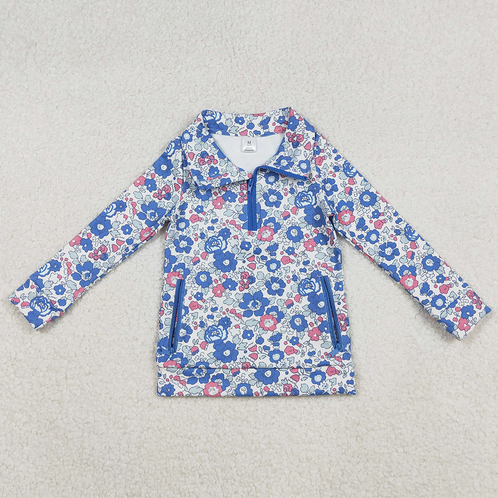 Baby Girls Clothes Blue Pink Floral Zipper Pockets Yoga Active Pullovers Top GT1192 10.4