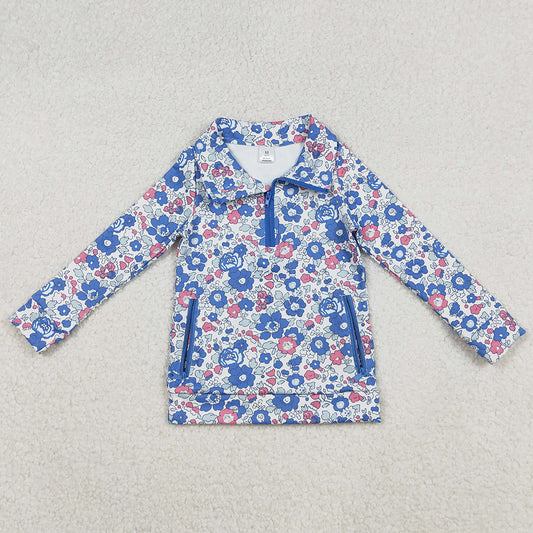 Baby Girls Clothes Blue Pink Floral Zipper Pockets Yoga Active Pullovers Top GT1192 10.4